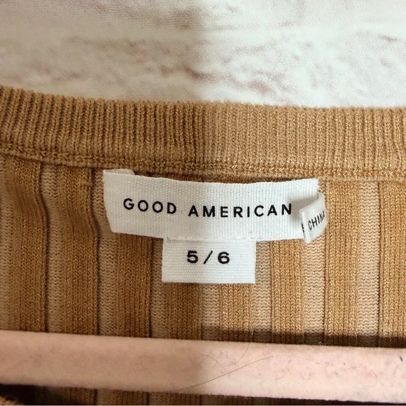 Good American Ribbed Midi Knit Dress in Camel - Picture 6 of 8